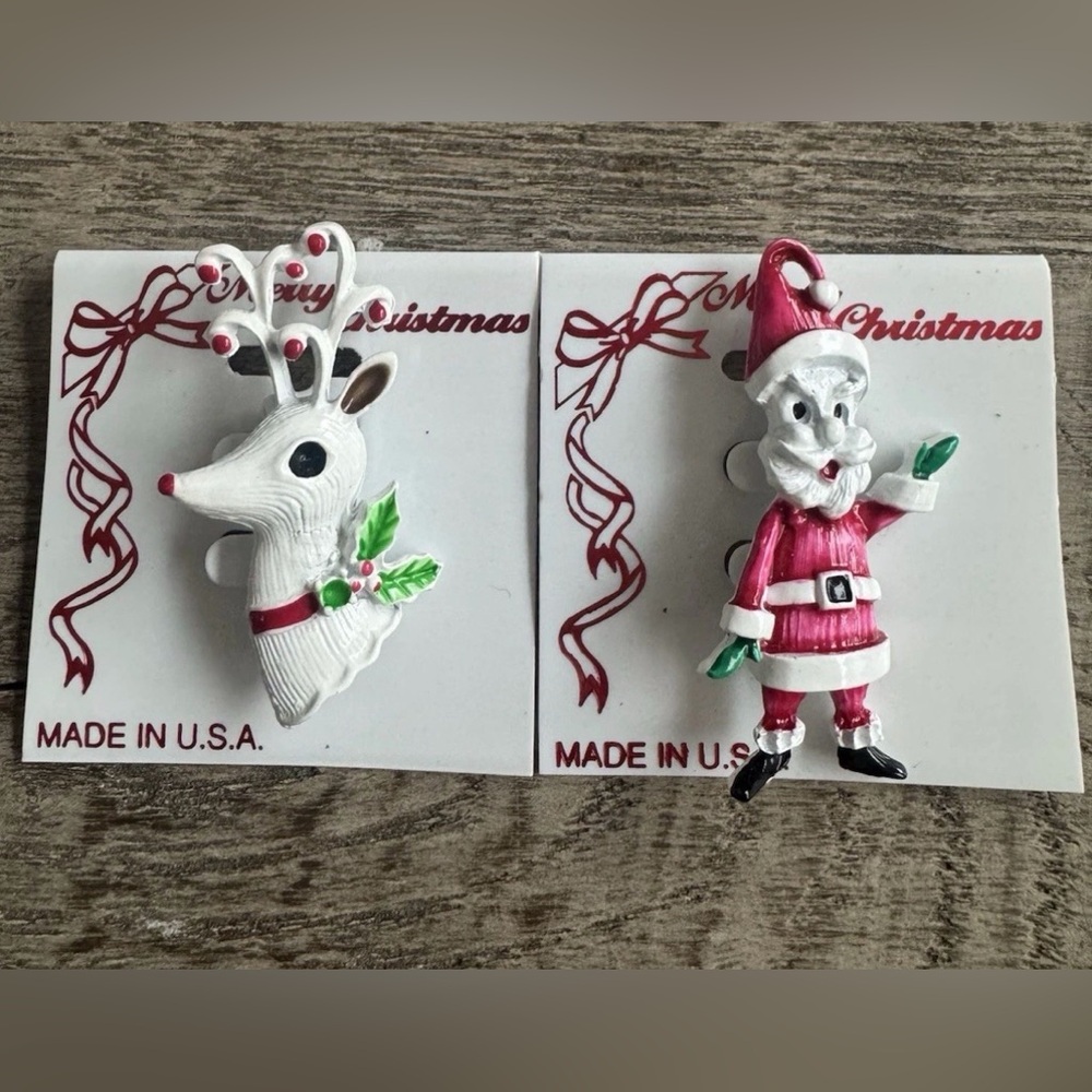 Festive Christmas Brooch Set - red and White Santa and reindeer gifting novelty